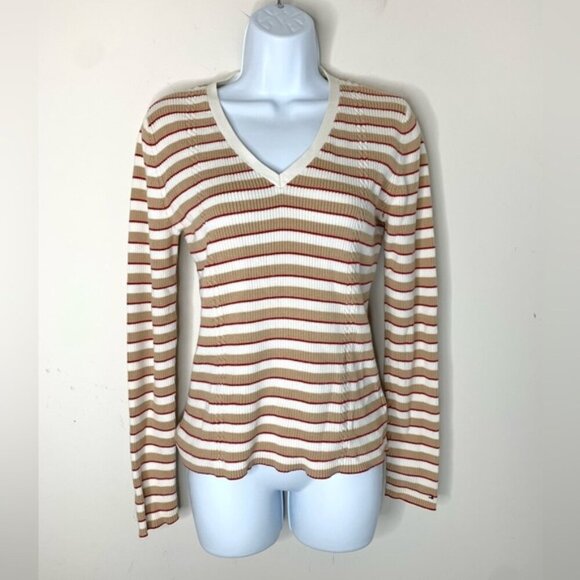 Tommy Hilfiger Women's Stripe Sweater V-neck Pullover Vintage 2000 Preppy Size M - Picture 6 of 16